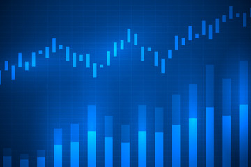 Business chart with uptrend line graph, bar chart and stock market on blue color background