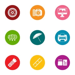 Photograph icons set. Flat set of 9 photograph vector icons for web isolated on white background
