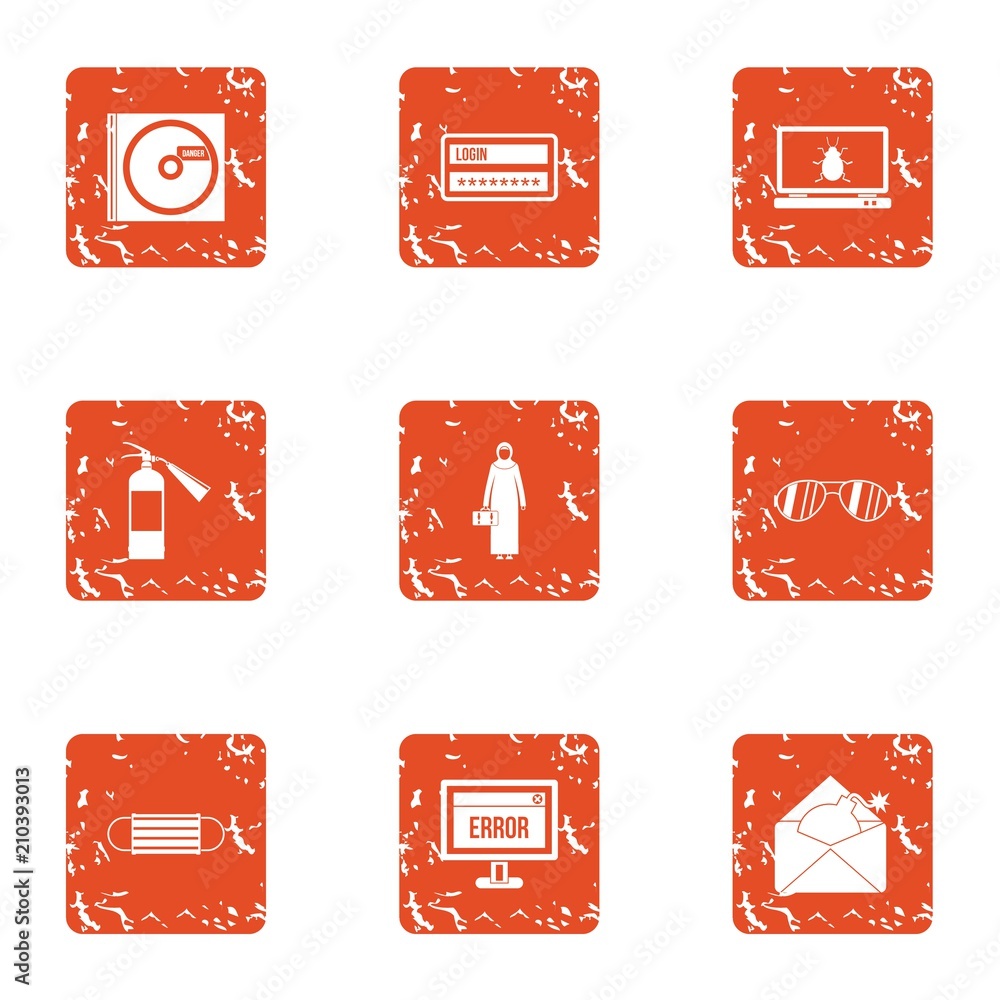 Poster vulnerability icons set. grunge set of 9 vulnerability vector icons for web isolated on white backgr