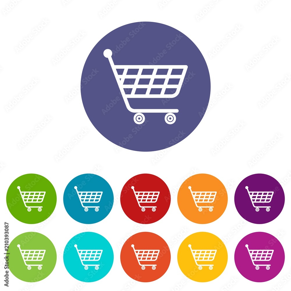 Poster product trolley icons color set vector for any web design on white background