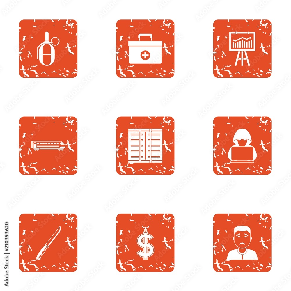 Poster mugging icons set. grunge set of 9 mugging vector icons for web isolated on white background