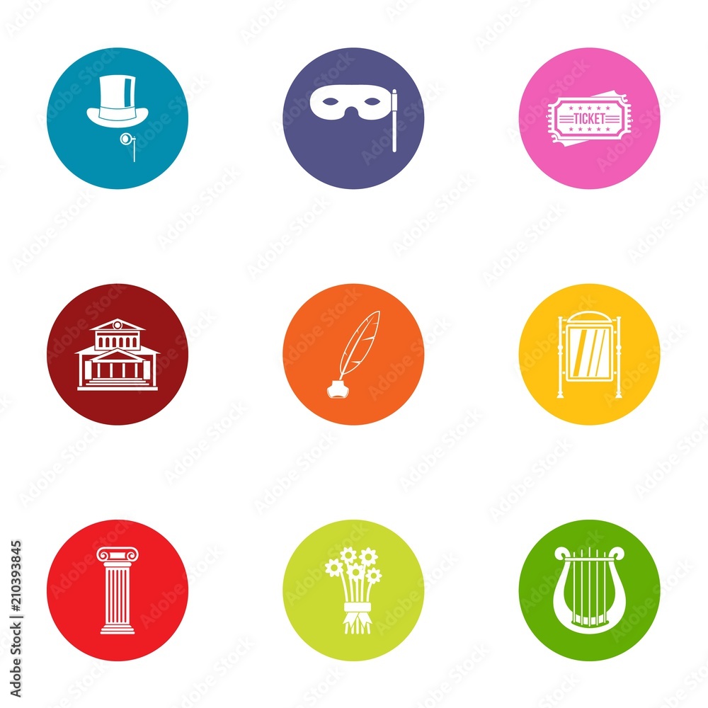 Poster pageant icons set. flat set of 9 pageant vector icons for web isolated on white background
