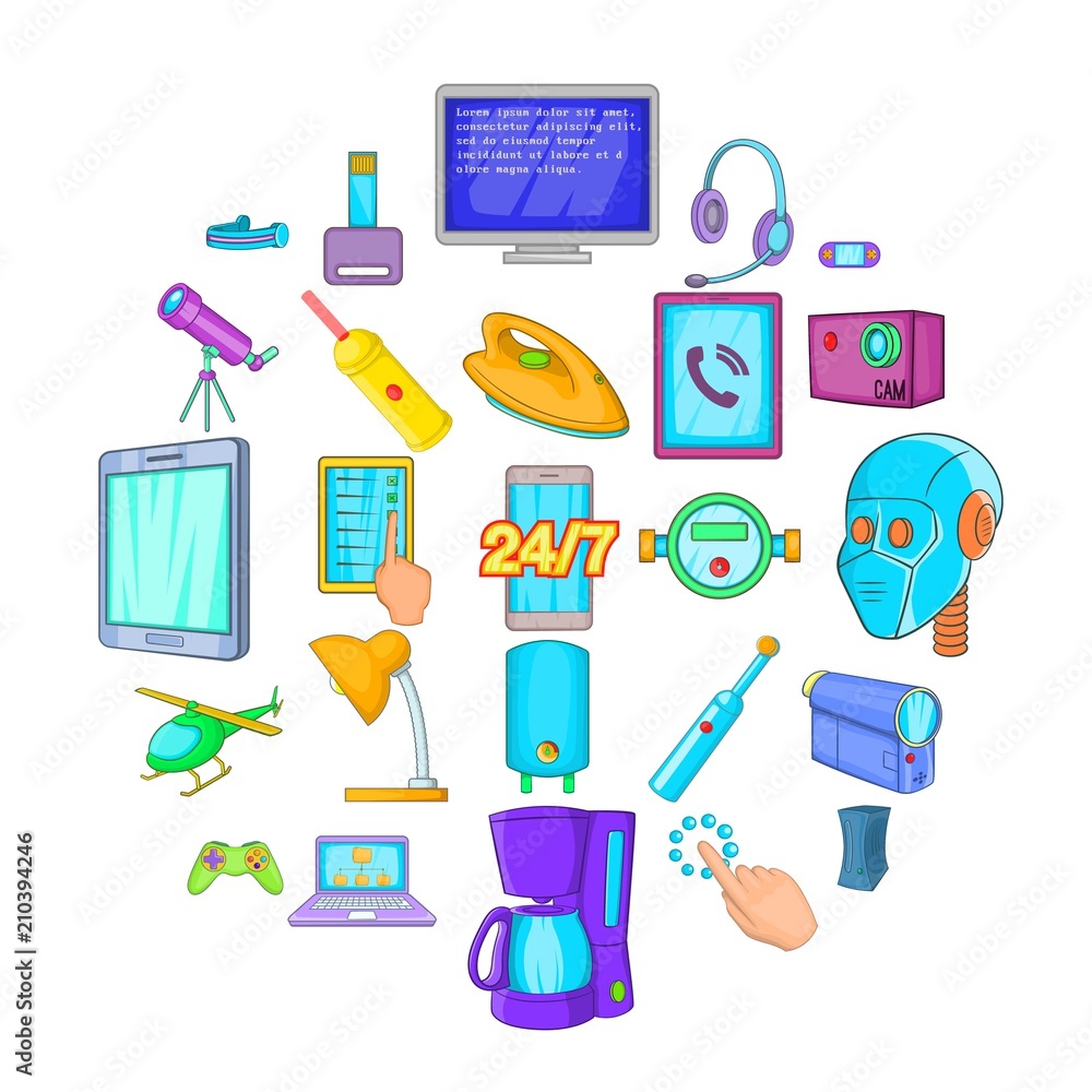 Poster gadget icons set. cartoon set of 25 gadget vector icons for web isolated on white background