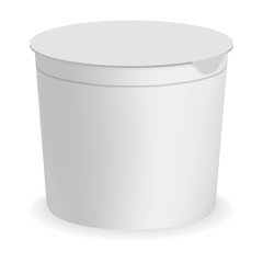 Yogurt round box mockup. Realistic illustration of yogurt round box vector mockup for web design isolated on white background