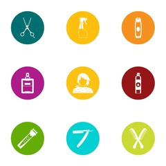 Head of hair icons set. Flat set of 9 head of hair vector icons for web isolated on white background