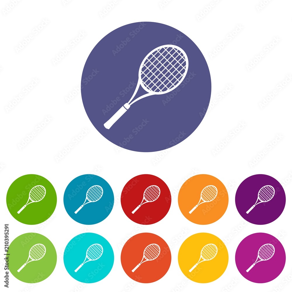 Poster tennis racket icons color set vector for any web design on white background