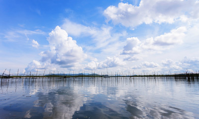 Seascape with Reflection of clouds in the tropical sea,sky and beautiful scenery nature for background.