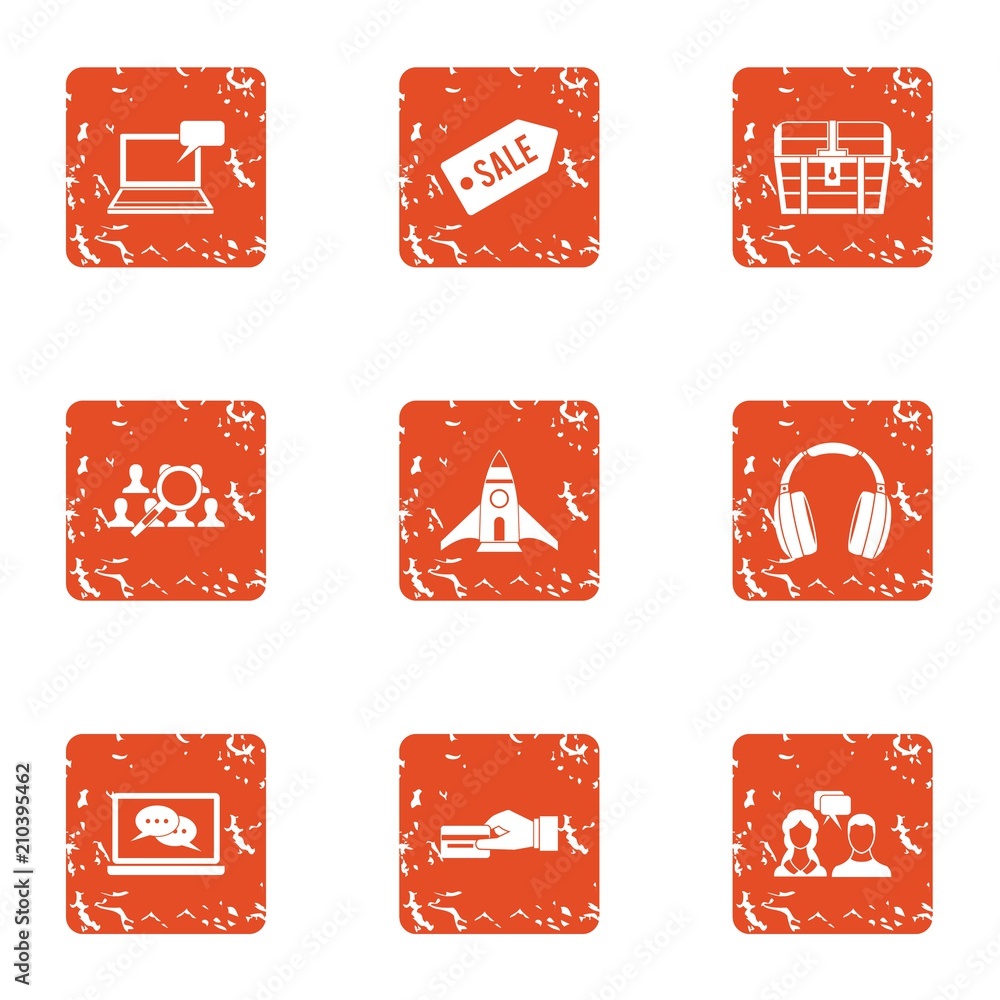 Poster computer sale icons set. grunge set of 9 computer sale vector icons for web isolated on white backgr