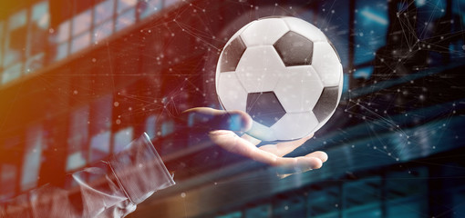 Man holding a Football ball and connection isolated  3d rendering