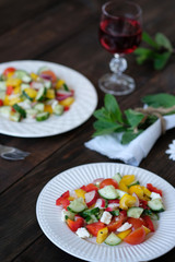 two servings of salad from vegetables, dinner for two