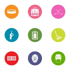 Hockey selection icons set. Flat set of 9 hockey selection vector icons for web isolated on white background