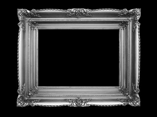 Old Silver Picture Frame on black background