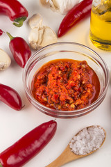 ground chilli peppers in olive oil