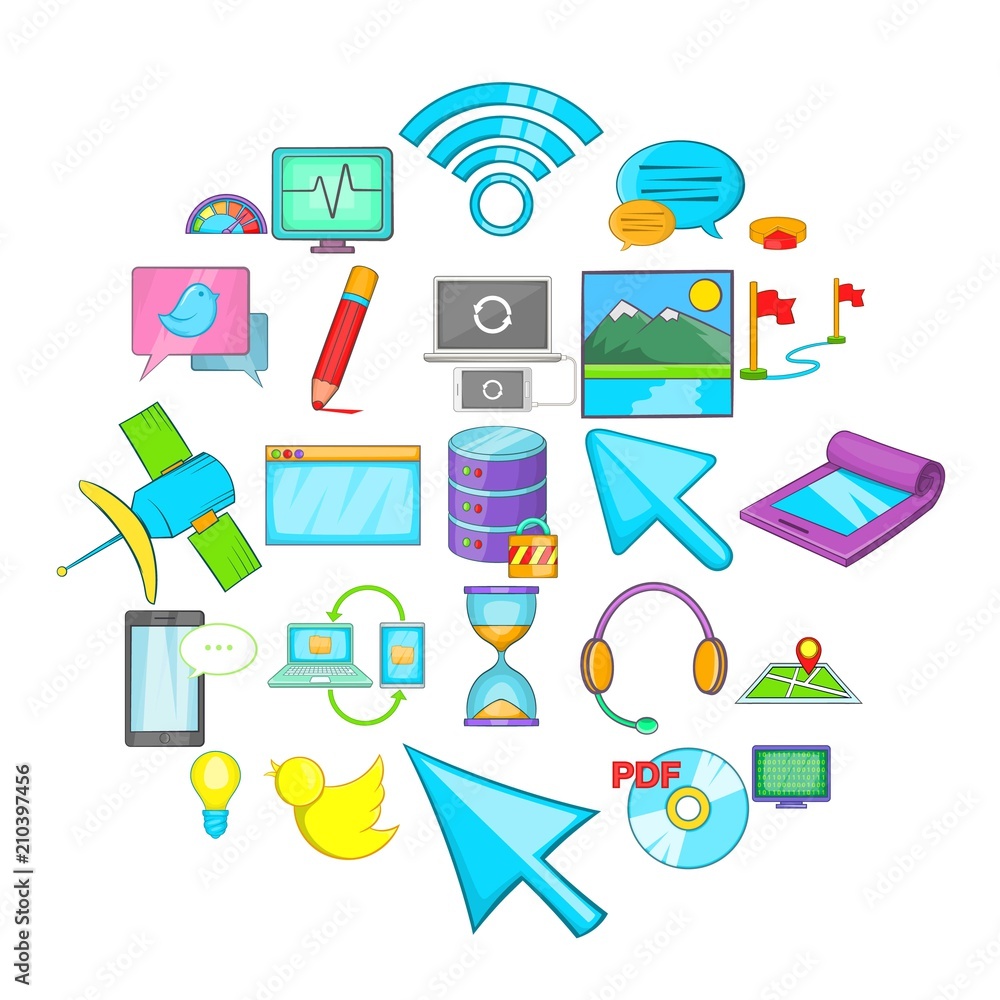 Poster connecting to database icons set. cartoon set of 25 connecting to database vector icons for web isol