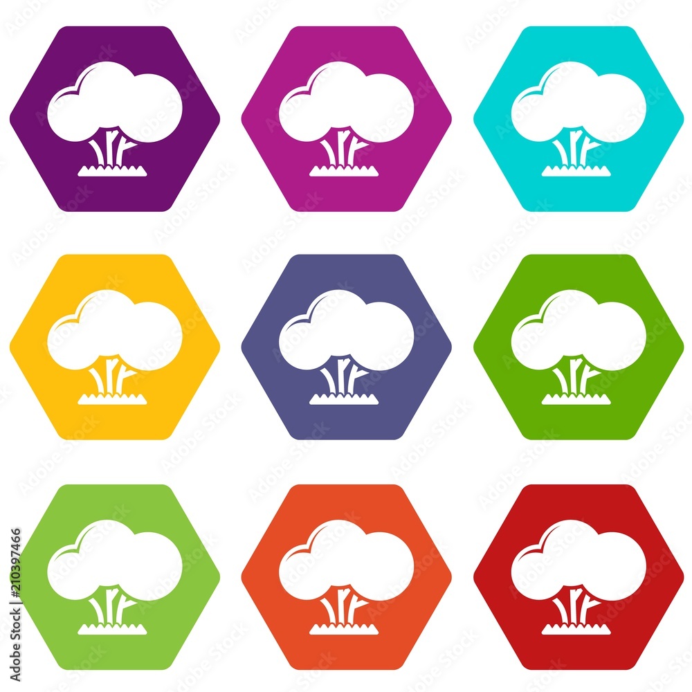 Poster tree icons 9 set coloful isolated on white for web