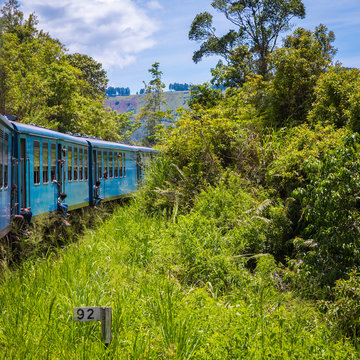 NUWARA ELIYA, SRI LANKA-APRIL 8: Old train on April 8, 2018 in Nuwara Eliya, Sri Lanka. Train on the tea plantations