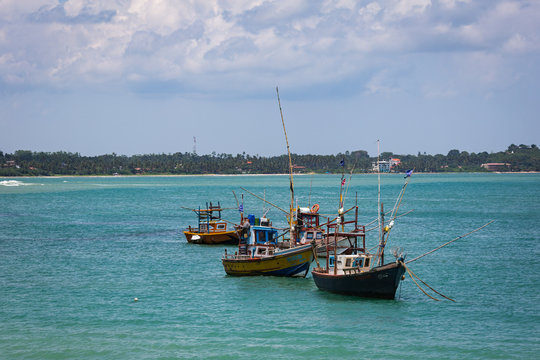MIRISA, SRI LANKA-APRIL 20: Boats April 20, 2018 in Mirisa, Sri Lanka. Fishermans boats