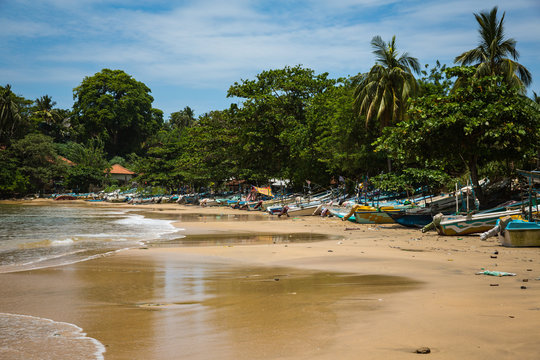 MIRISA, SRI LANKA-APRIL 25: A beach April 25, 2018 in Mirisa, Sri Lanka. Bounty beach view