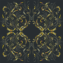 Luxury Vector pattern gold background with floral ornament. Hand draw illustration, coloring book zentangle motif. for yoga