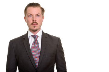 Portrait Of Man Isolated Against White Background