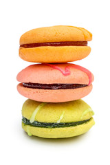 Stack of macaroons on white background.