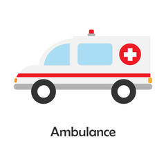 Ambulance in cartoon style, card with transport for kid, preschool activity for children, vector illustration