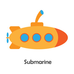 Submarine in cartoon style, card with transport for kid, preschool activity for children, vector illustration