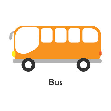 Bus in cartoon style, card with transport for kid, preschool activity for children, vector illustration