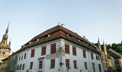 Ancient buildings of the city of Sighisoara, Romania. The birthplace of Count Dracula