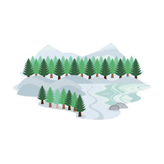 Snow Mountain Pine Forest and Lake Landscape Vector