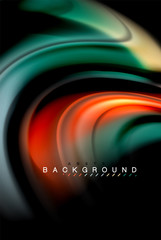 Fluid liquid colors design, colorful marble or plastic wavy texture background, glowing multicolored elements on black, for business or technology presentation or web brochure cover design, wallpaper