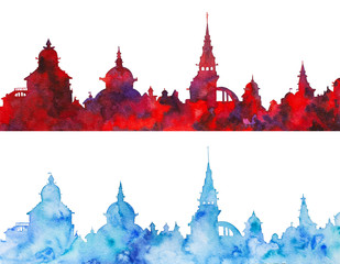 watercolor silhouette of the town
