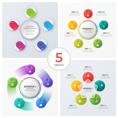 Set of modern circle charts, infographic designs, visualization 