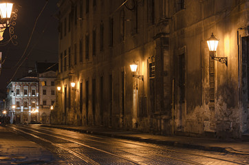 Lviv street at night,Ukraine