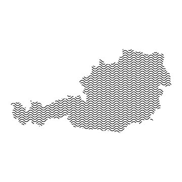 Abstract Austria country silhouette of wavy black repeating lines. Contour of sinusoid curve. Vector illustration.