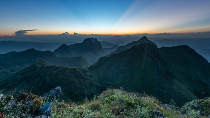 Obraz premium Beautiful mountains landscape of Doi Luang Chiang Dao at sunset, is a 2,175 m high mountain in Chiang Dao District of Chiang Mai Province, Thailand.