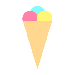 Colorful ice cream balls in waffle cone. Vector illustration..