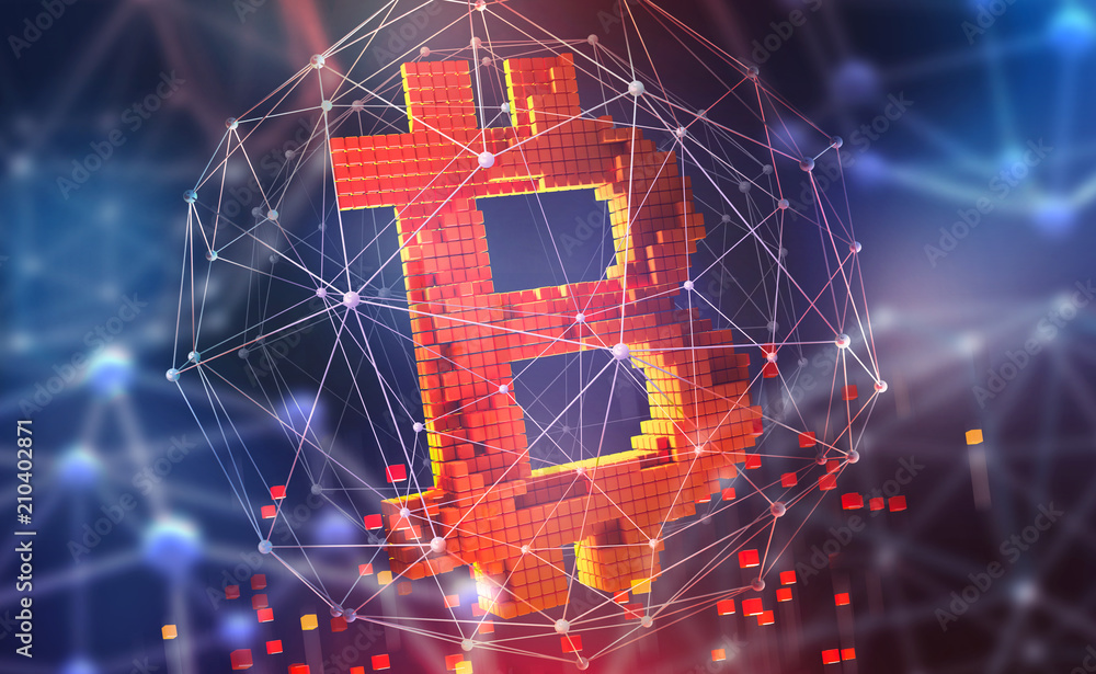 Aufkleber bitcoin 3d illustration. futuristic concept of mining cryptocurrency. money in cyberspace