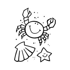 Crab cartoon illustration isolated on white background for children color book