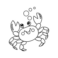 Crab cartoon illustration isolated on white background for children color book