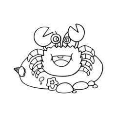 Crab cartoon illustration isolated on white background for children color book