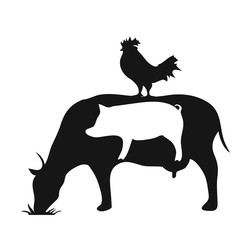 black and white farm animals pig cow chicken silhouette symbol