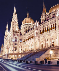 Fototapeta na wymiar The Hungarian Parliament Building with wonderful illumination. View at night from Kossuth square