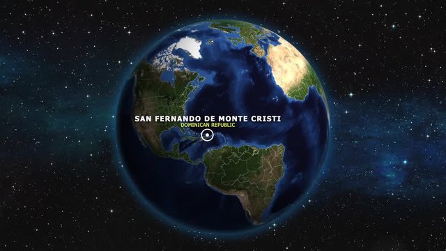 DOMINICAN REPUBLIC SAN FERNANDO DE MONTE CRISTI ZOOM IN FROM SPACE