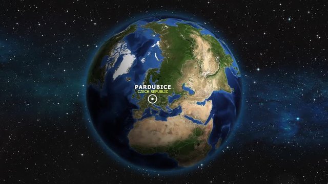 CZECH REPUBLIC PARDUBICE ZOOM IN FROM SPACE