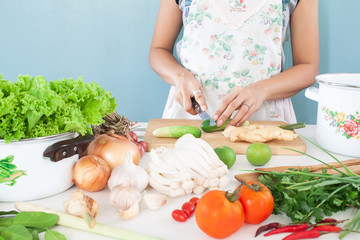 Healthy food and lifestyle concept, Woman preparing food in kitchen