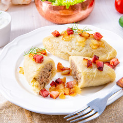 Rustic Cepelinai, a specialty Lithuanian and Polish cuisine.