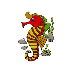 Sea horse cartoon illustration isolated on white background for children color book
