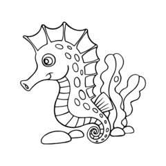 Sea horse cartoon illustration isolated on white background for children color book