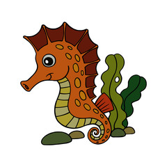 Sea horse cartoon illustration isolated on white background for children color book
